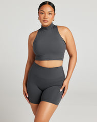 Aura Mock Neck Tank - Charcoal