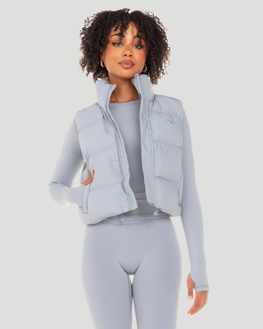Cropped Puffer Vest Steel Grey