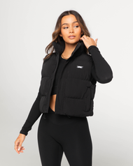 Cropped Puffer Vest - Black