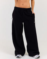 Teddy Fleece Wide Leg Pants - Black