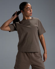 Women's Premium Cotton Boxy Tee - Dark Taupe
