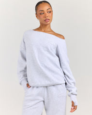 Omni Studio Off Shoulder Crewneck - Grey Marle