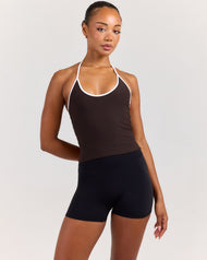 EE Thin Halter Tank - Coffee Bean/White