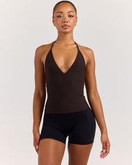 EE Low Cut Halter Tank - Coffee Bean
