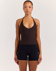 EE Halter Tie Tank - Coffee Bean