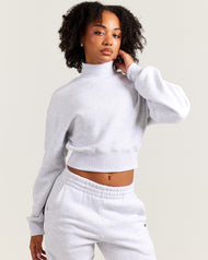 Omni Cropped Mock Neck - Grey Marle/Cherry Cola