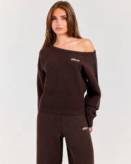 Winter Knit Off Shoulder Crew - Coffee Bean