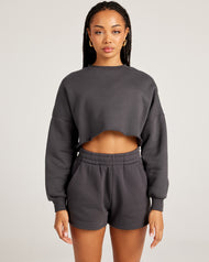 Omni Cropped Crewneck - Charcoal/Charcoal