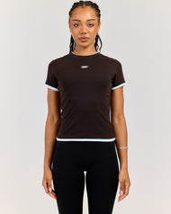 Double Layer Baby Tee - Coffee Bean/Blue
