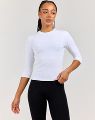 Round Neck 3/4 Sleeve - White