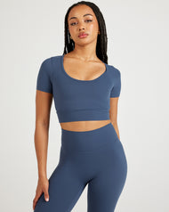 Airey Scoop Crop Tee - Mid Blue