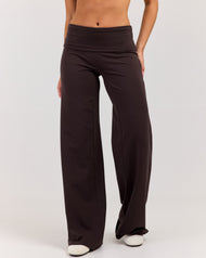 Flow Wide Leg Fold Over Pants - Coffee Bean
