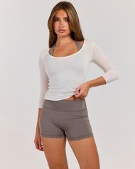 Sheer Flow Scoop Neck 3/4 Sleeve - Vanilla