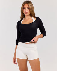 Sheer Flow Scoop Neck 3/4 Sleeve - Black