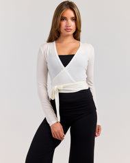 Sheer Flow Ballet Wrap Top - Vanilla