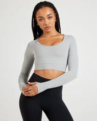 Airey Scoop Crop Long Sleeve - Moon Grey