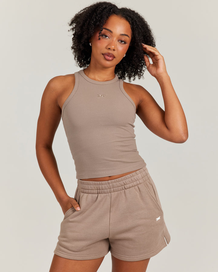 Ribbed Singlet - Toasted Cashew