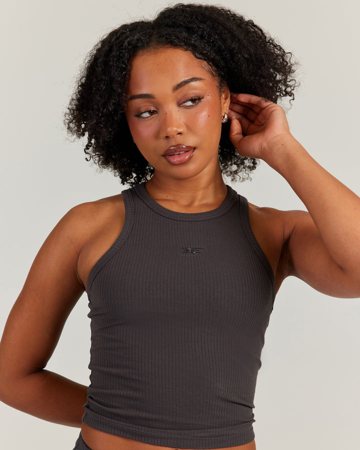 Ribbed Singlet - Charcoal