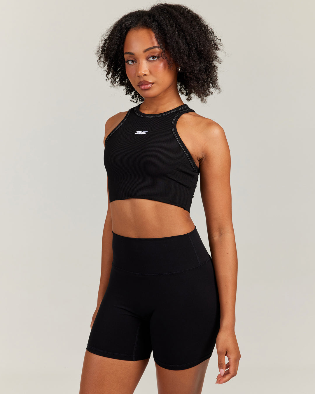 Cropped Ribbed Singlet - Black