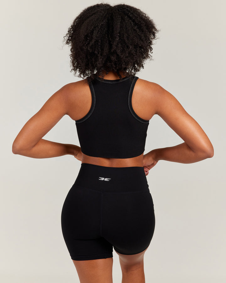 Cropped Ribbed Singlet - Black
