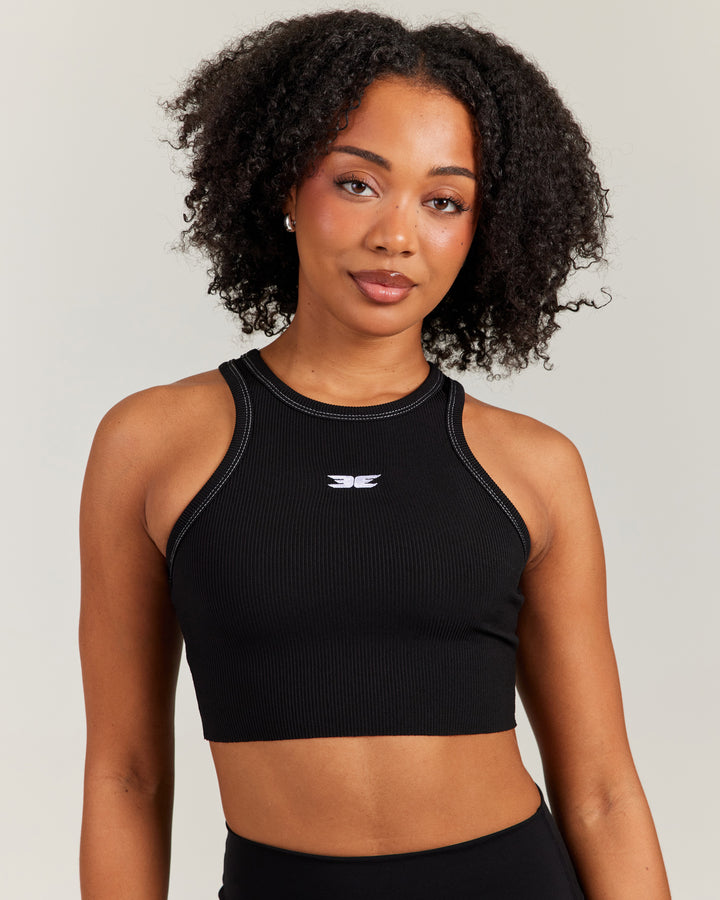 Cropped Ribbed Singlet - Black