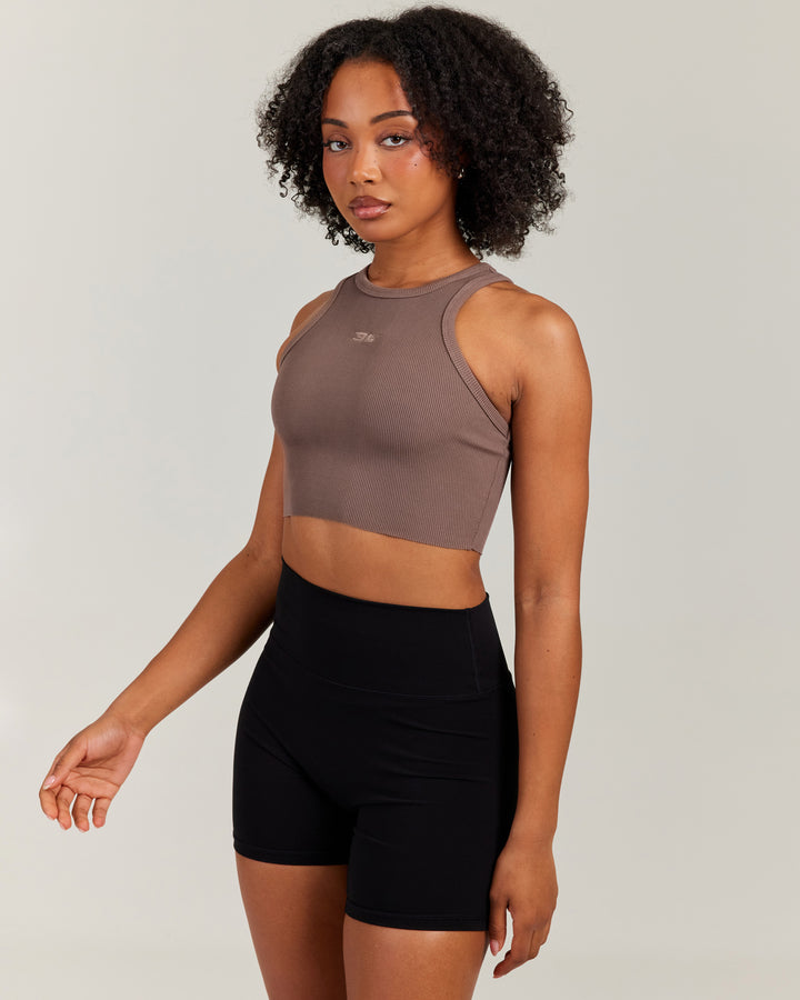 Cropped Ribbed Singlet - Brown