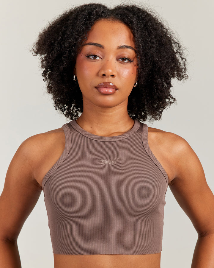 Cropped Ribbed Singlet - Brown