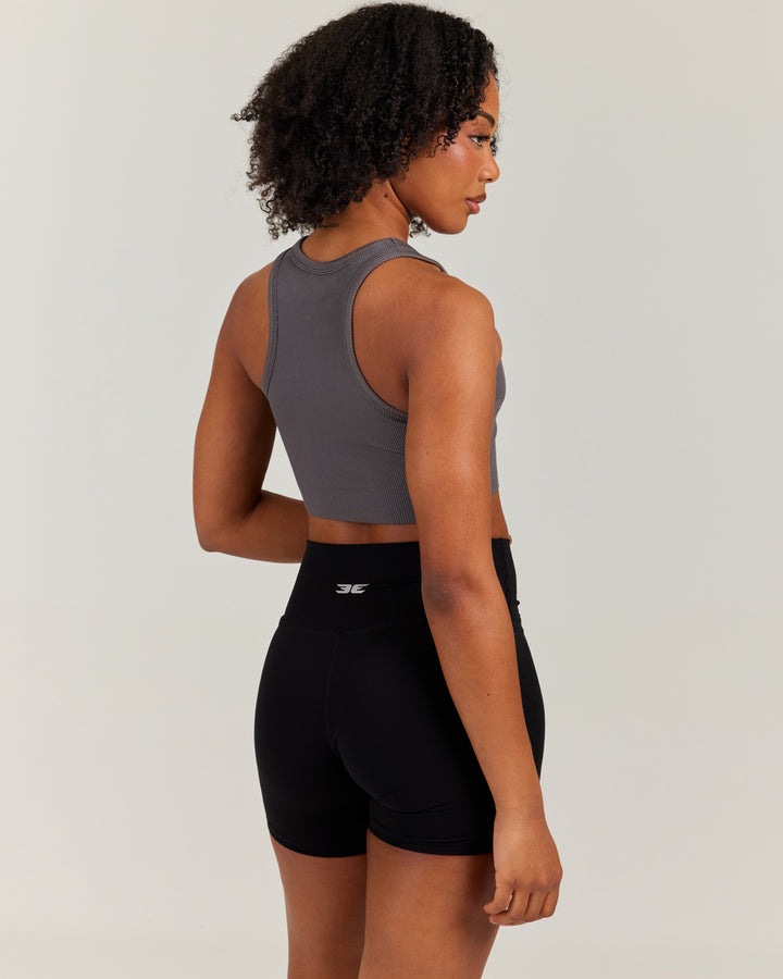 Cropped Ribbed Singlet - Charcoal