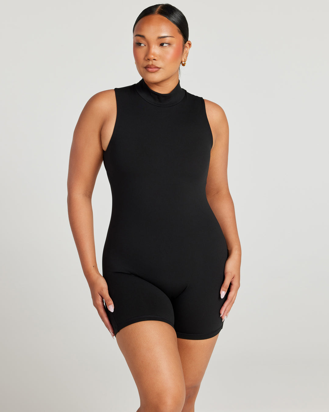 Aura Mock Neck Unitard - Black