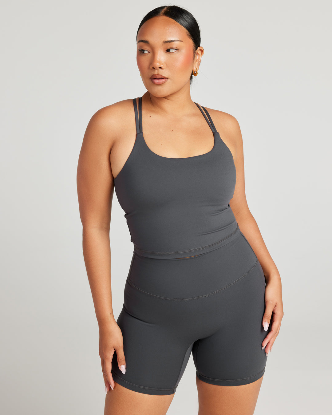 Aura Thin Strap Tank - Charcoal