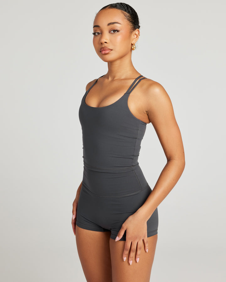 Aura Thin Strap Tank - Charcoal