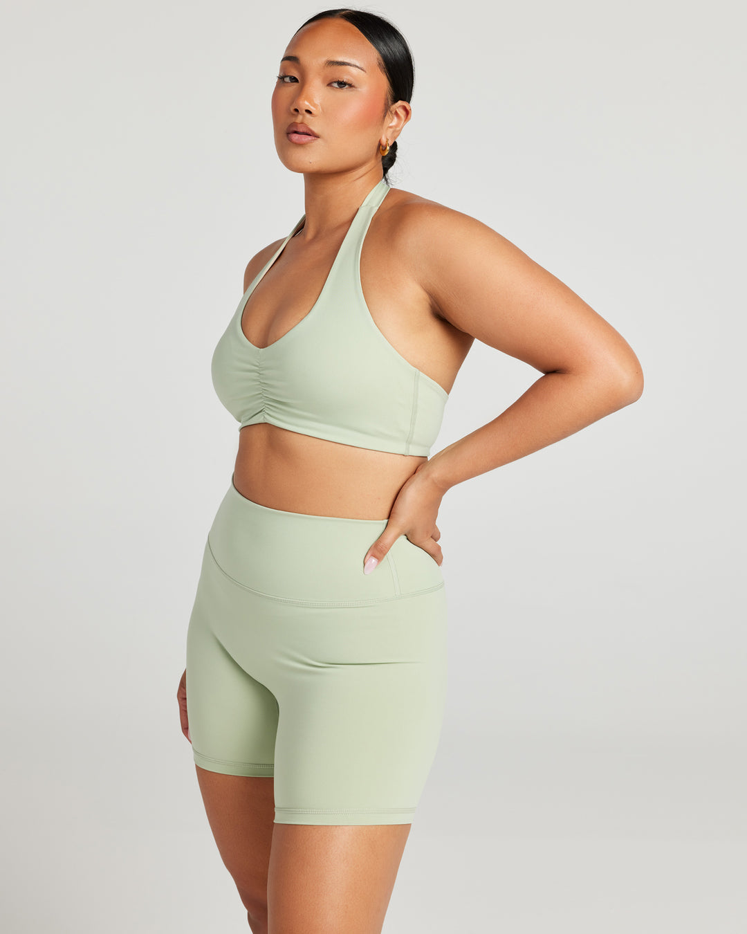 Halter Scrunch Bra - Light Sage