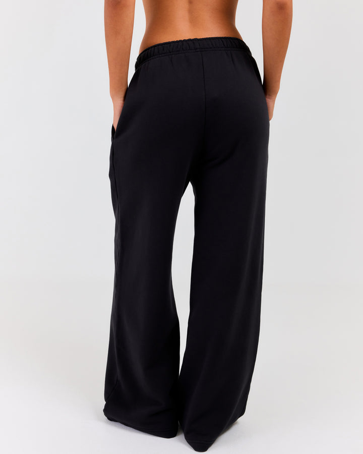 Premium Cotton Wide Leg Pants - Washed Black