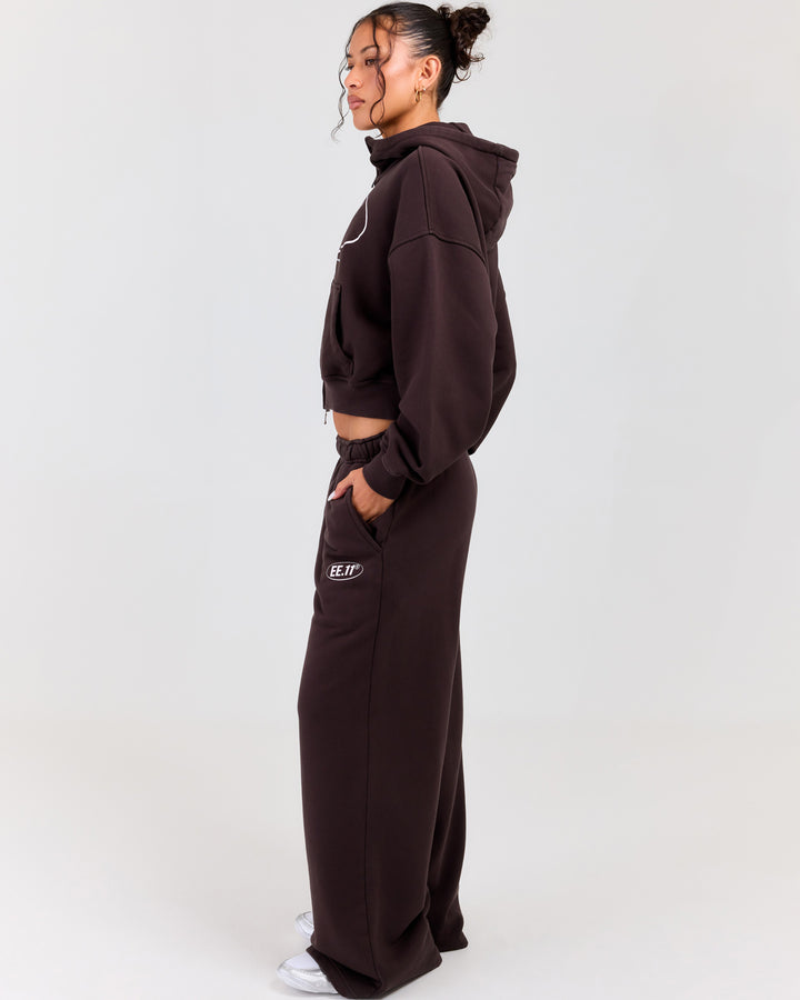 Premium Cotton Wide Leg Pants - Roasted Coffee