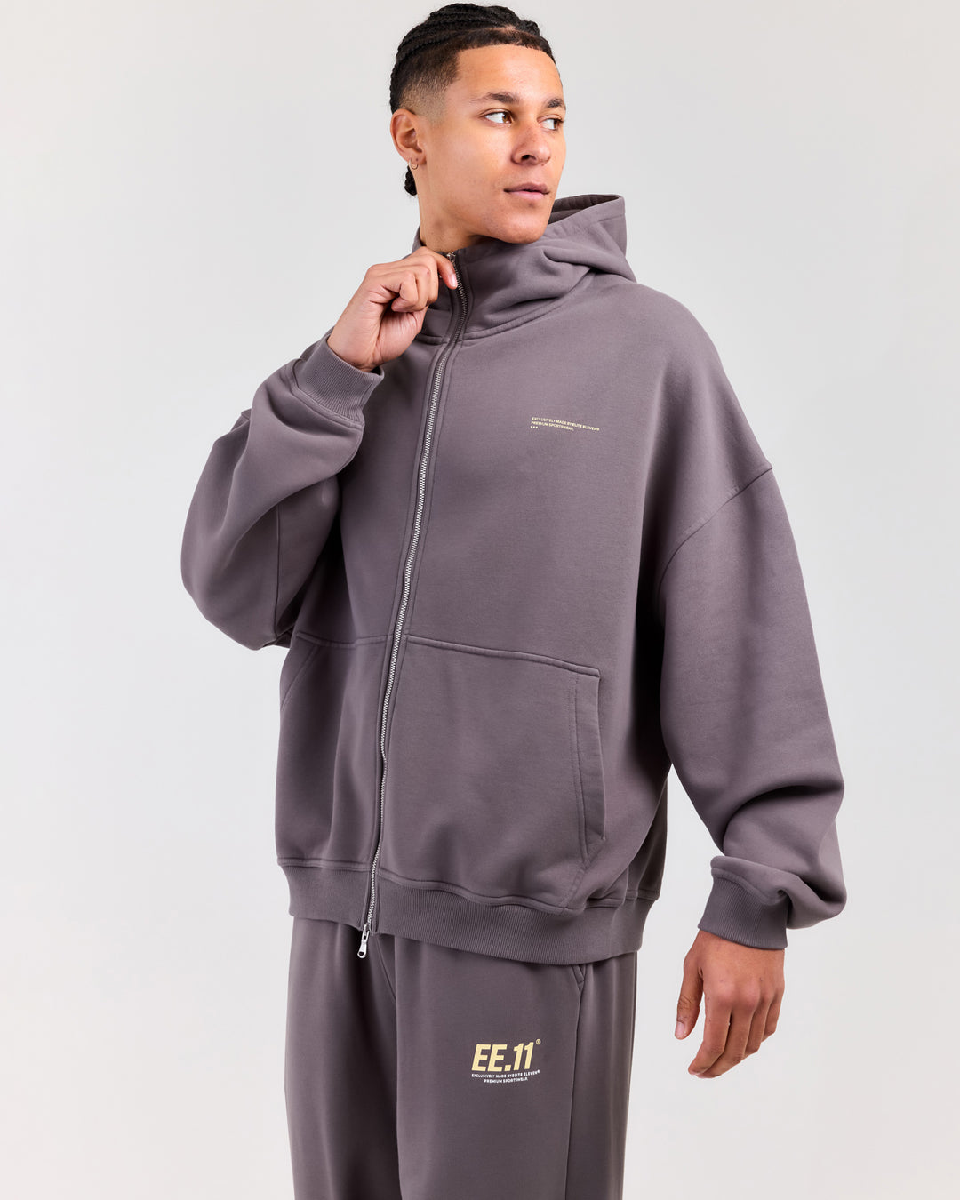 Premium Cotton Unisex Zip Through - Pebble Grey