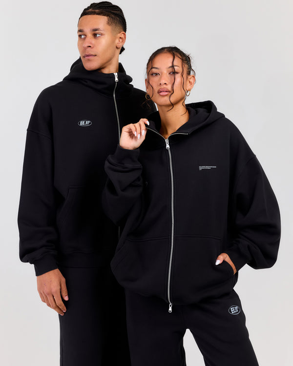 Premium Cotton Unisex Zip Through - Washed Black
