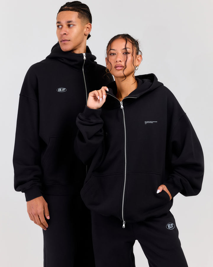 Premium Cotton Unisex Zip Through - Washed Black