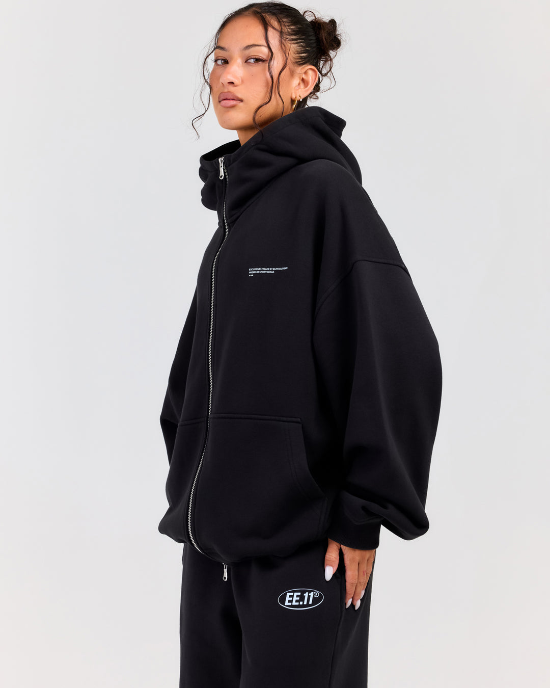 Premium Cotton Unisex Zip Through - Washed Black