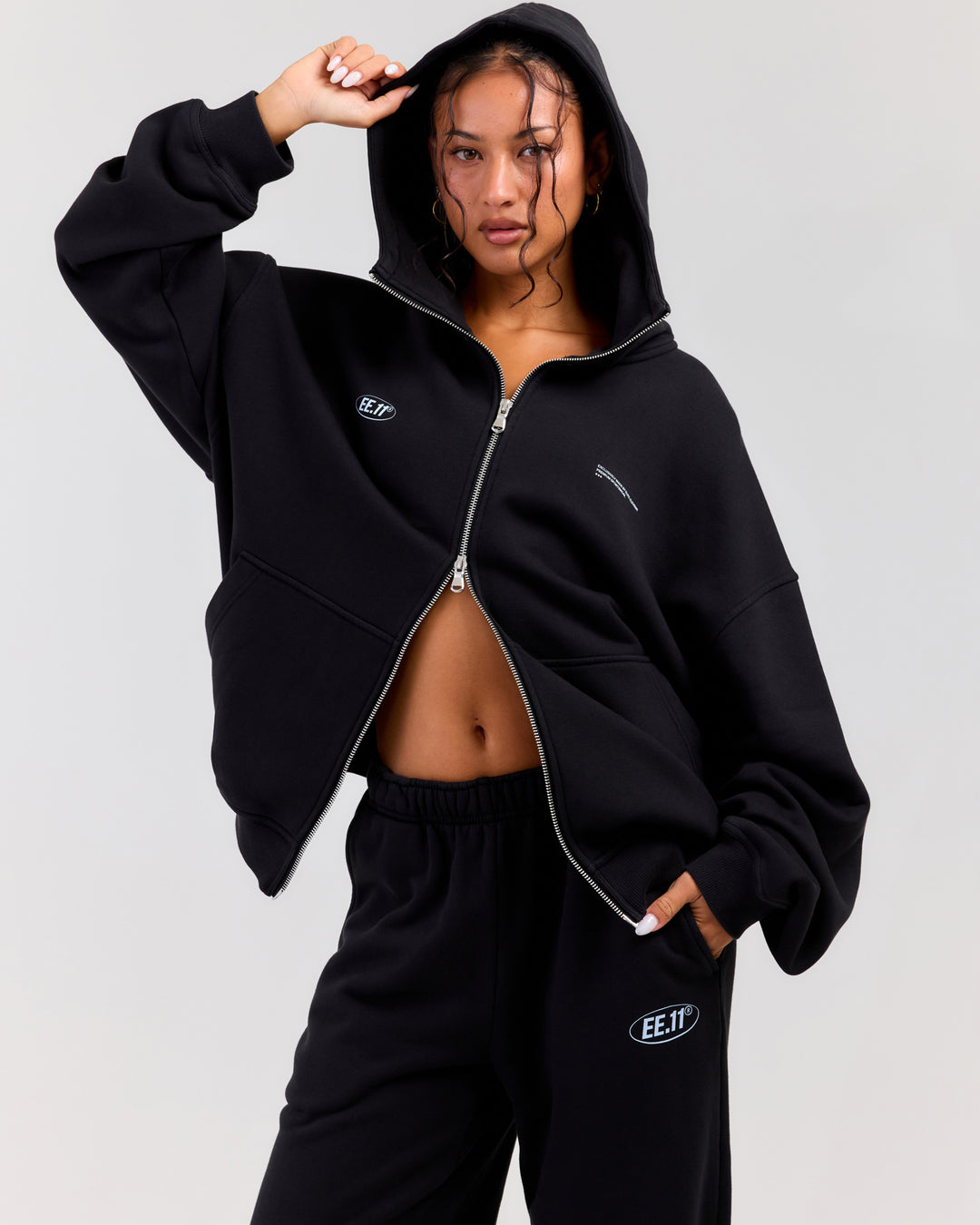 Premium Cotton Unisex Zip Through - Washed Black