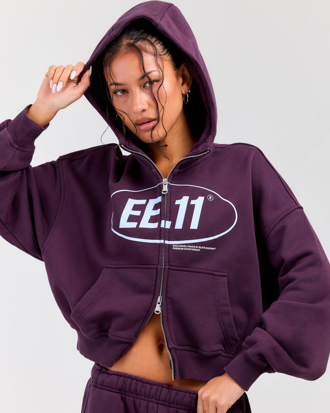 Premium Cotton Women's Zip Through Hoodie - Acai Berry