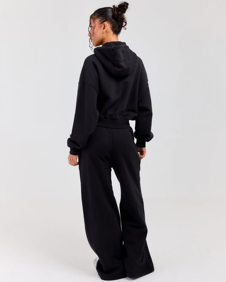 Premium Cotton Wide Leg Pants - Washed Black