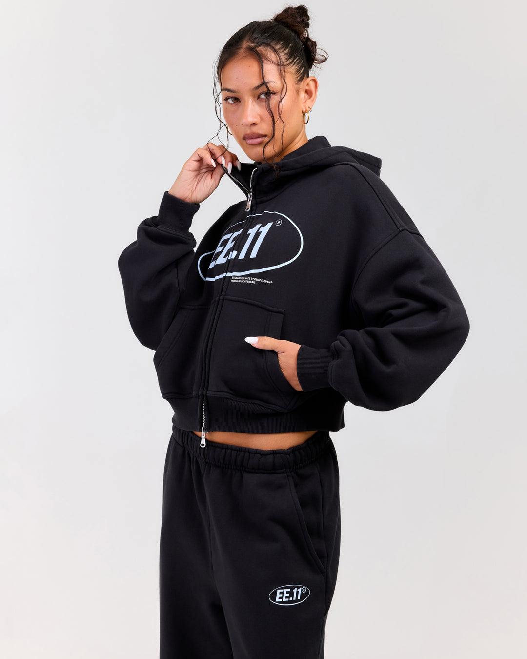 Premium Cotton Women's Zip Through Hoodie - Washed Black