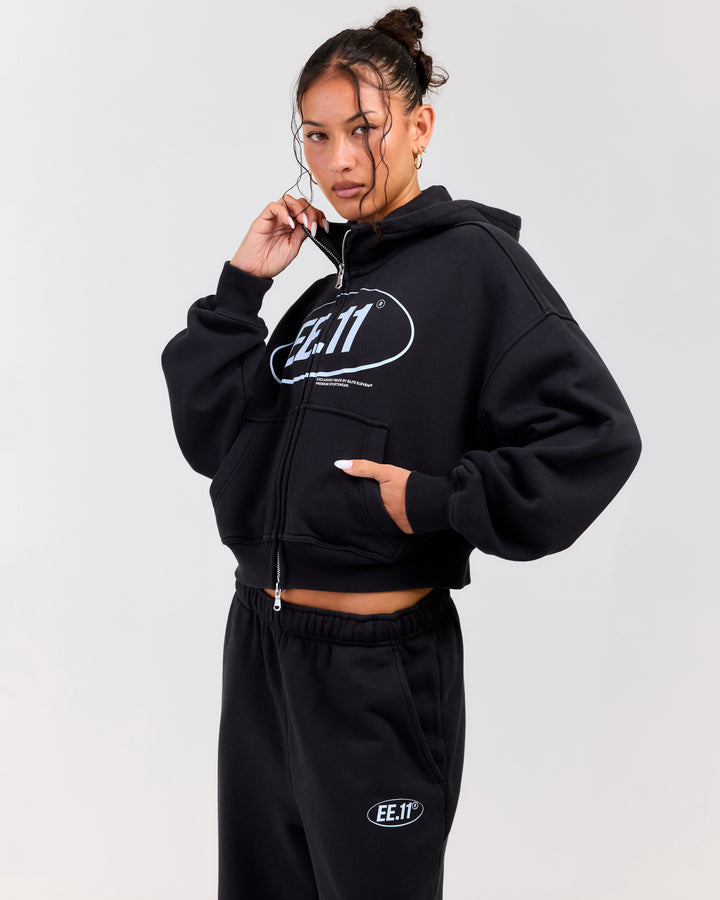 Premium Cotton Women's Zip Through Hoodie - Washed Black