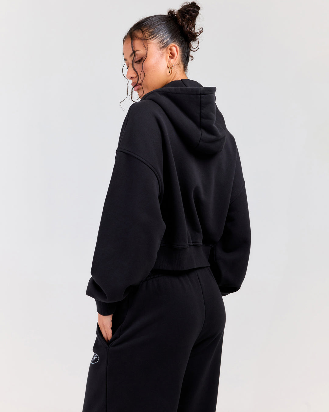 Premium Cotton Women's Zip Through Hoodie - Washed Black