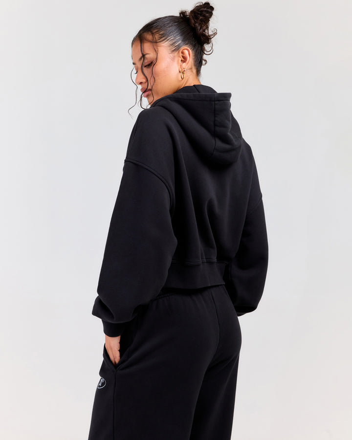 Premium Cotton Women's Zip Through Hoodie - Washed Black
