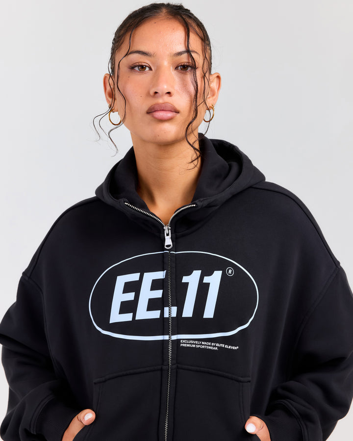 Premium Cotton Women's Zip Through Hoodie - Washed Black