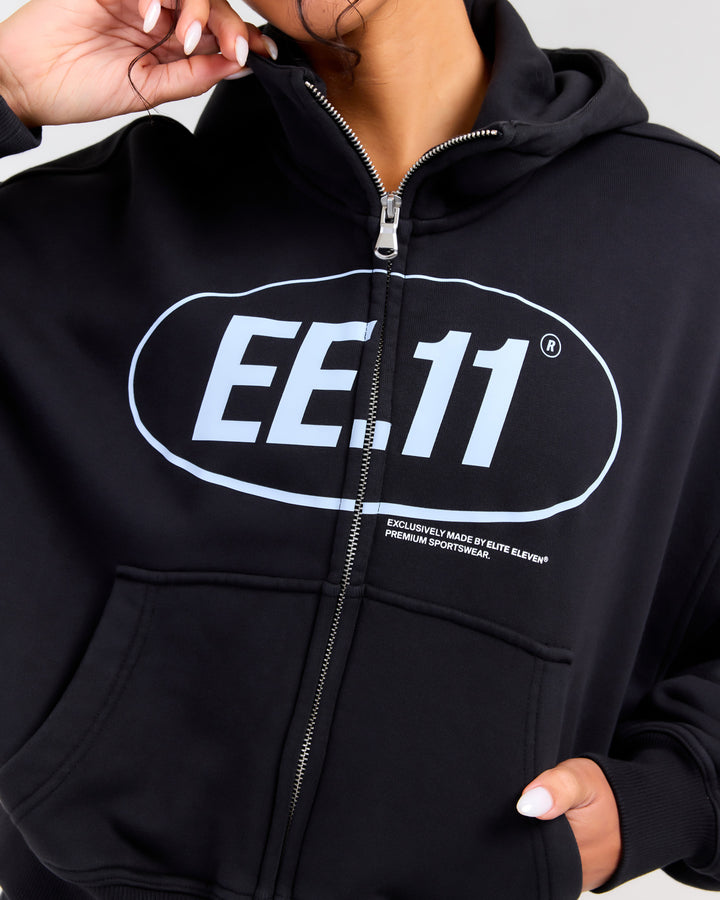 Premium Cotton Women's Zip Through Hoodie - Washed Black