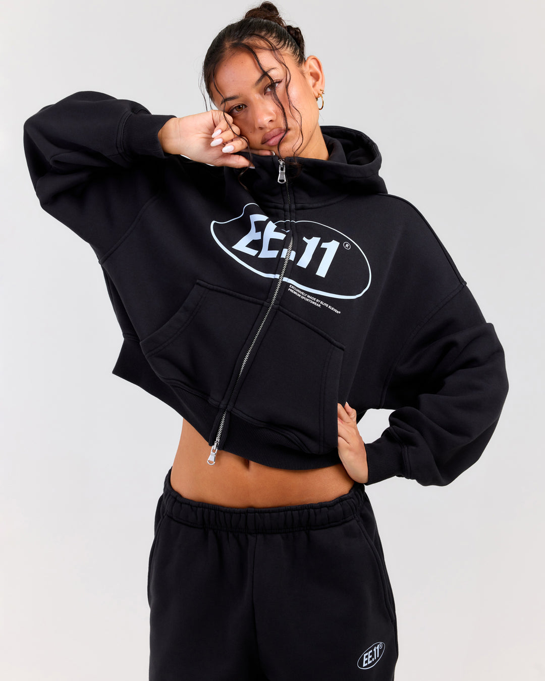 Premium Cotton Women's Zip Through Hoodie - Washed Black