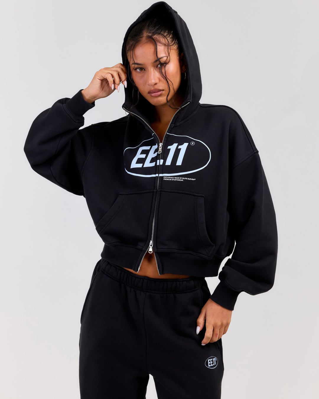 Premium Cotton Women's Zip Through Hoodie - Washed Black