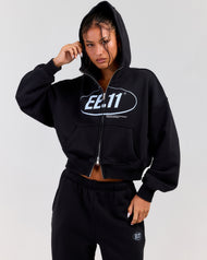 Premium Cotton Women's Zip Through Hoodie - Washed Black